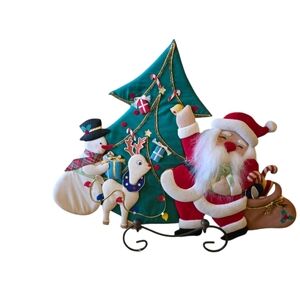 Festive Santa and Snowman Holiday Decoration Vintage Handmade Kitschy Christmas